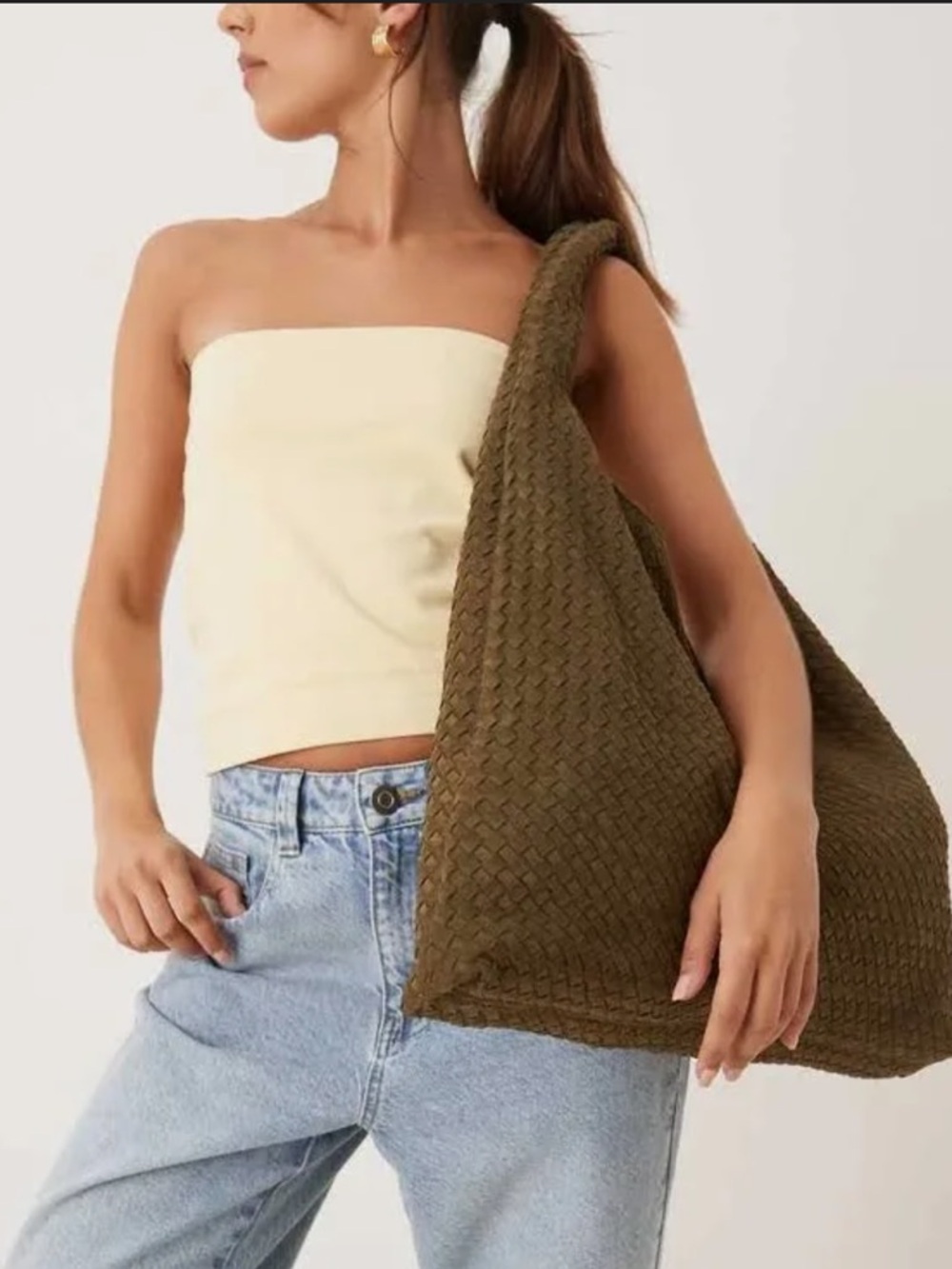 Gina Tricot large slouchy faux suede braided purse